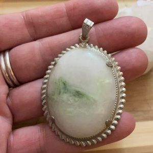 XL white stone with green accent pendant